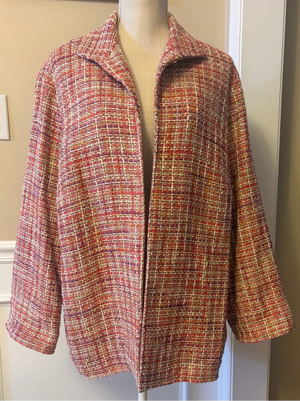 Alfred Dunner Woman Vintage Multi-Color Tweed Open Front Blazer Jacket Size 18W